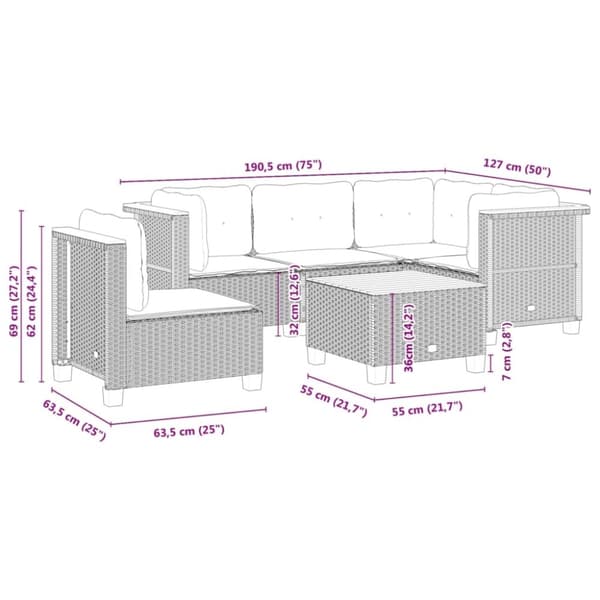 vidaXL sofasæt til haven 6 dele med hynder polyrattan sort