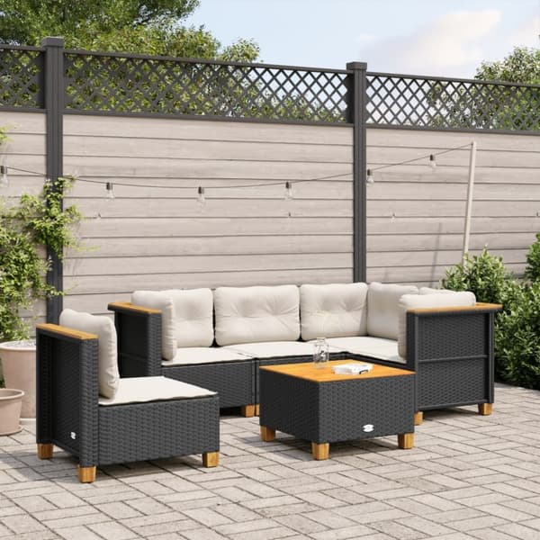vidaXL sofasæt til haven 6 dele med hynder polyrattan sort
