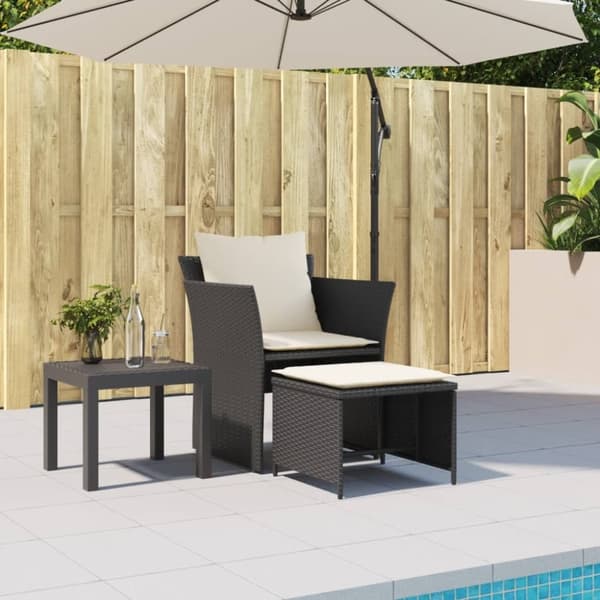 vidaXL Reclinerstol för trädgården med fotpall svart konstrotting