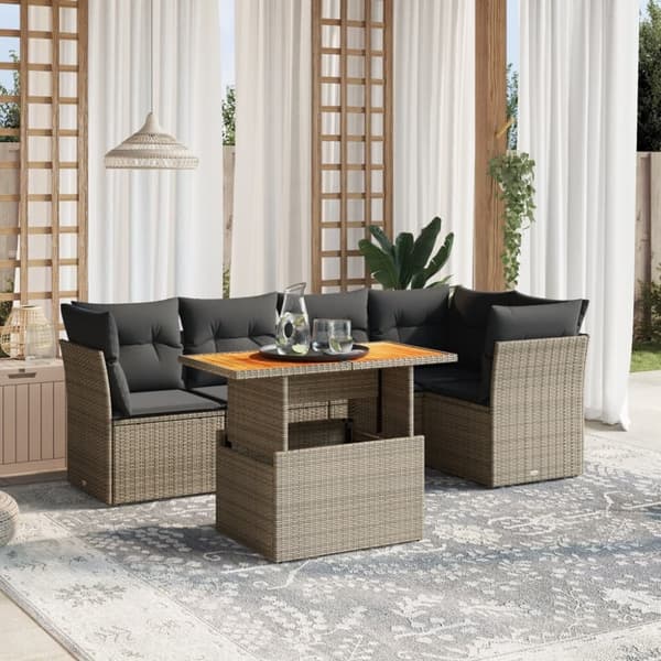 vidaXL sofasæt 5 dele med hynder polyrattan grå