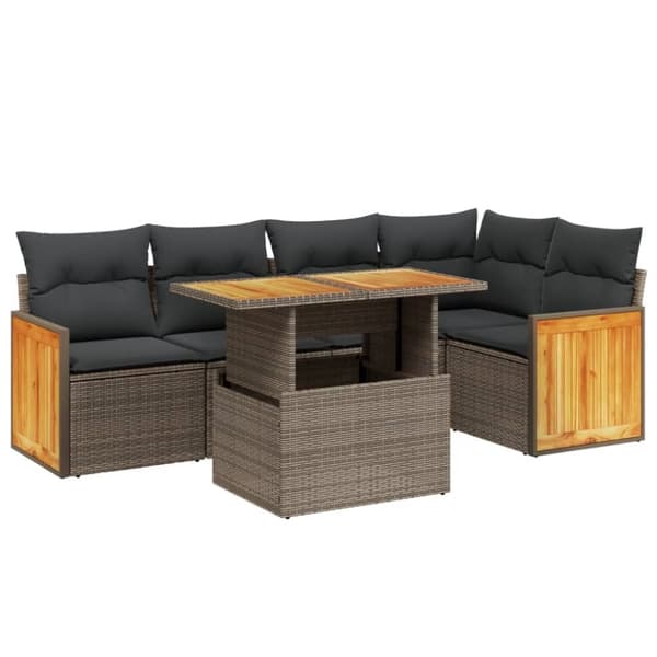 vidaXL Soffgrupp för trädgården med dynor 6 delar beige konstrotting