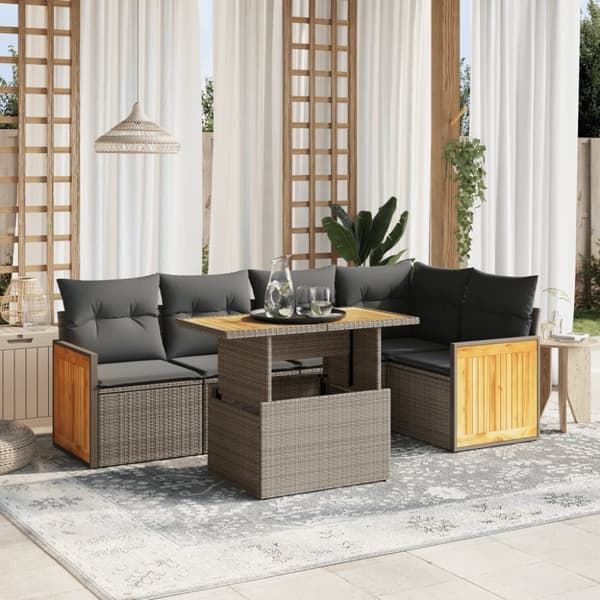 vidaXL Soffgrupp för trädgården med dynor 6 delar beige konstrotting
