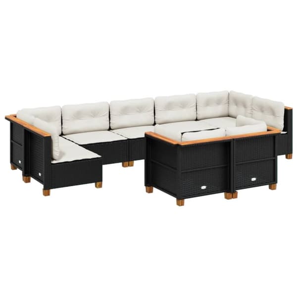 vidaXL sofasæt til haven 9 dele med hynder polyrattan sort