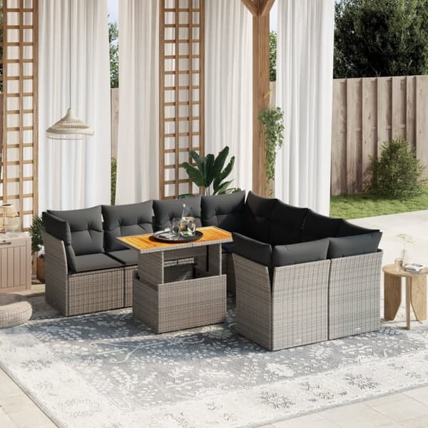 vidaXL sofasæt til haven 9 dele med hynder polyrattan grå