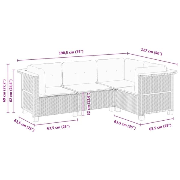 vidaXL sofasæt til haven 4 dele med hynder polyrattan sort
