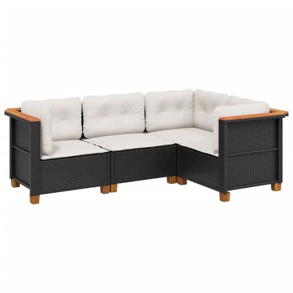 vidaXL sofasæt til haven 4 dele med hynder polyrattan sort