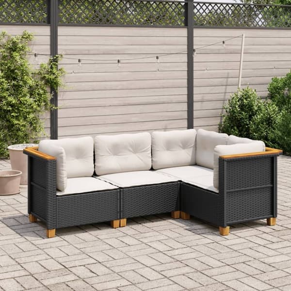vidaXL sofasæt til haven 4 dele med hynder polyrattan sort