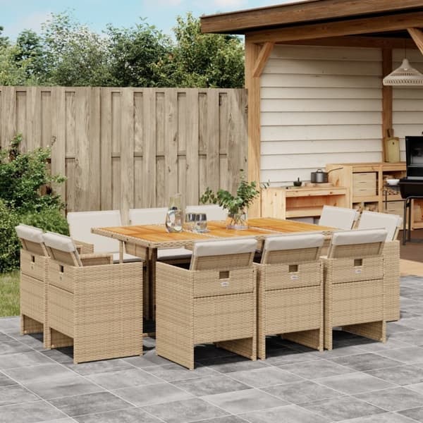 vidaXL spisebordssæt til haven 11 dele med hynder polyrattan beige
