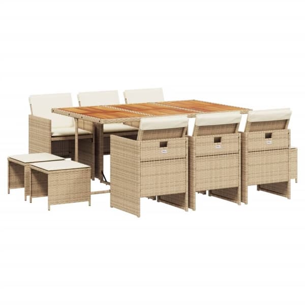 vidaXL spisebordssæt til haven 11 dele med hynder polyrattan beige