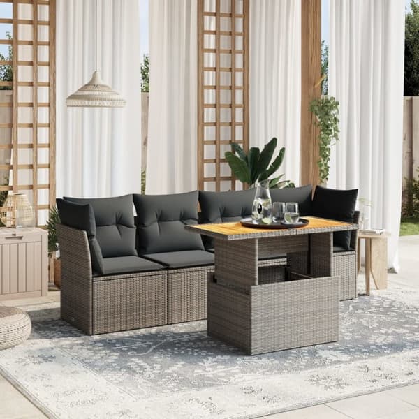 vidaXL sofasæt 5 dele med hynder polyrattan grå