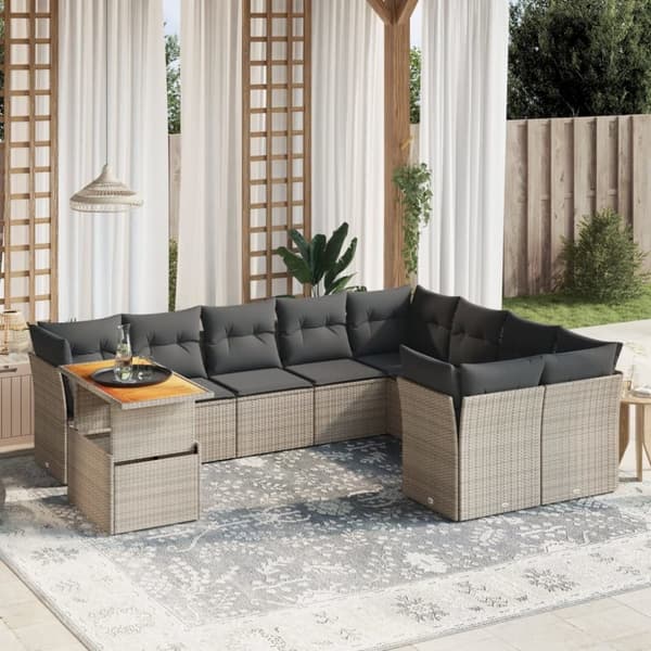 vidaXL sofasæt til haven 10 dele med hynder polyrattan grå
