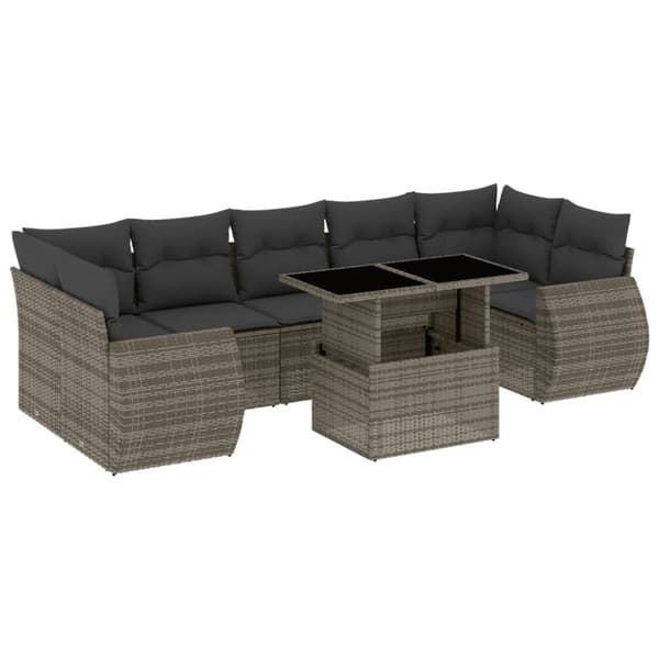 vidaXL sofasæt til haven 8 dele med hynder polyrattan grå