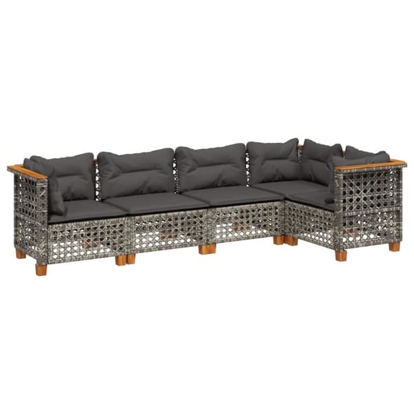 vidaXL sofasæt 5 dele med hynder polyrattan grå