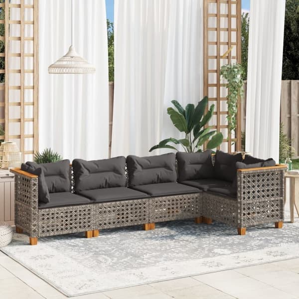 vidaXL sofasæt 5 dele med hynder polyrattan grå