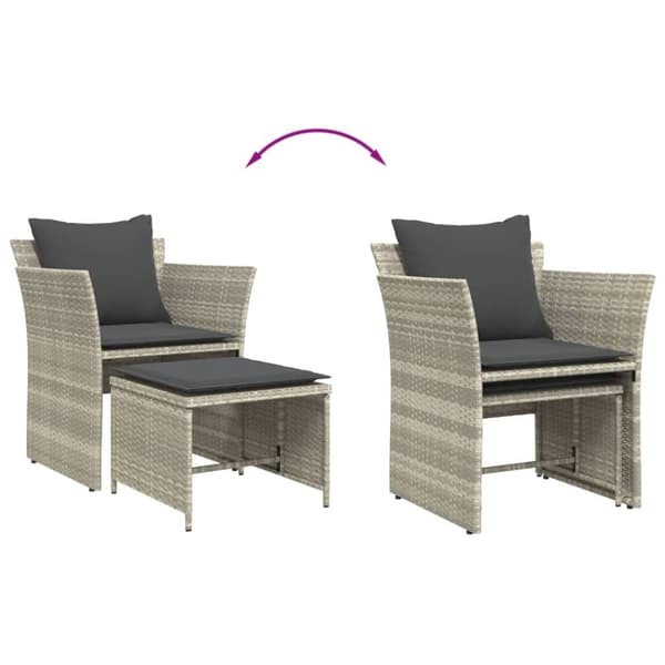 vidaXL havestol med fodskammel polyrattan grå