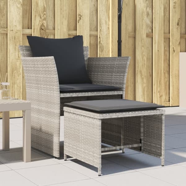 vidaXL havestol med fodskammel polyrattan grå