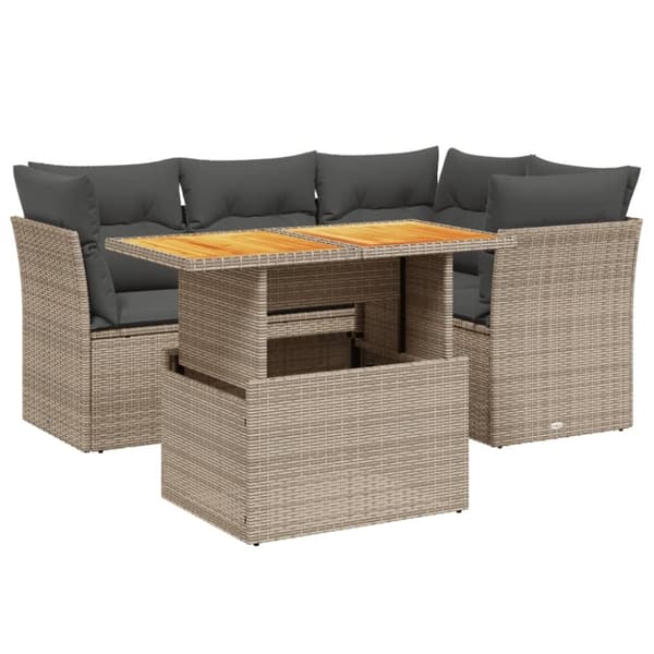 vidaXL sofasæt 5 dele med hynder polyrattan grå
