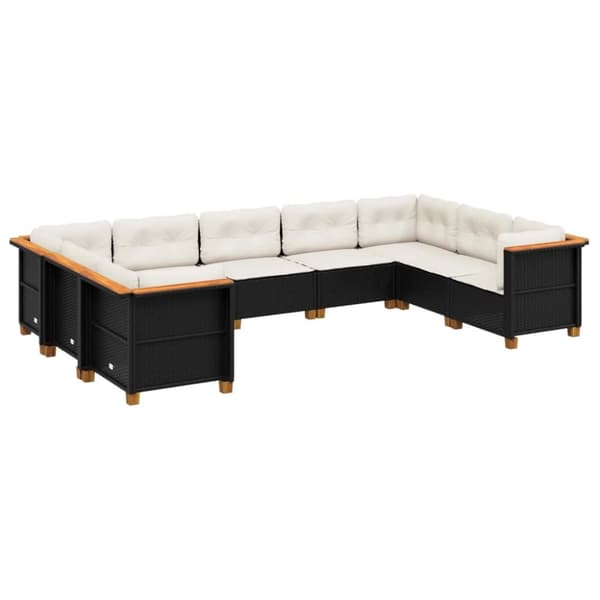 vidaXL sofasæt til haven 9 dele med hynder polyrattan sort
