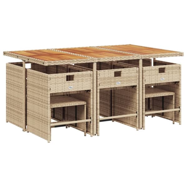 vidaXL spisebordssæt til haven 11 dele med hynder polyrattan beige