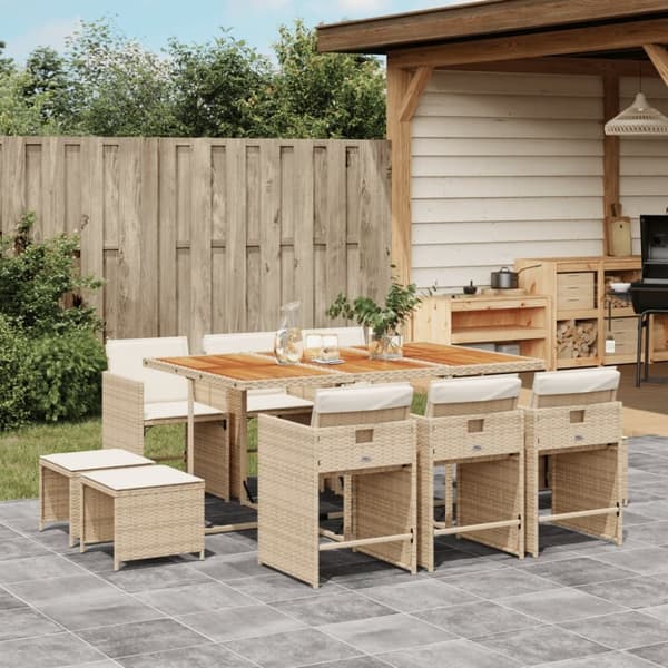 vidaXL spisebordssæt til haven 11 dele med hynder polyrattan beige