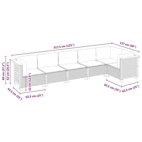 vidaXL sofasæt til haven 6 dele med hynder polyrattan sort