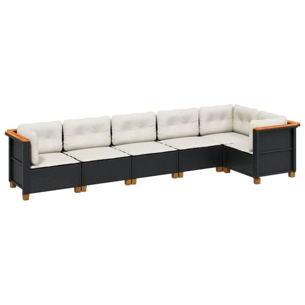 vidaXL sofasæt til haven 6 dele med hynder polyrattan sort