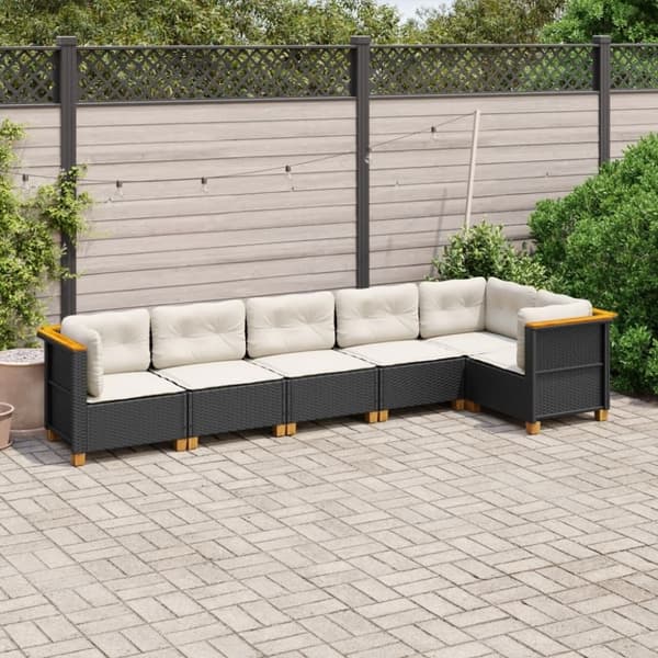 vidaXL sofasæt til haven 6 dele med hynder polyrattan sort
