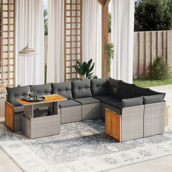 vidaXL sofasæt til haven 10 dele med hynder polyrattan grå