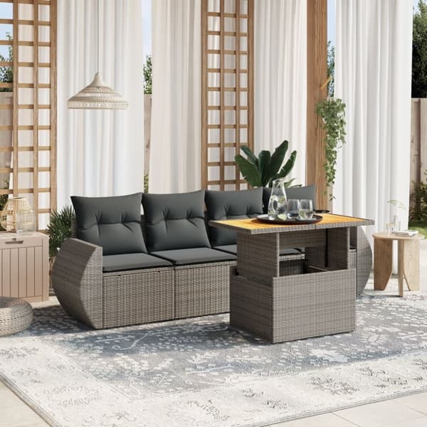 vidaXL Loungegrupp för trädgården med dynor 5 delar konstrotting grå