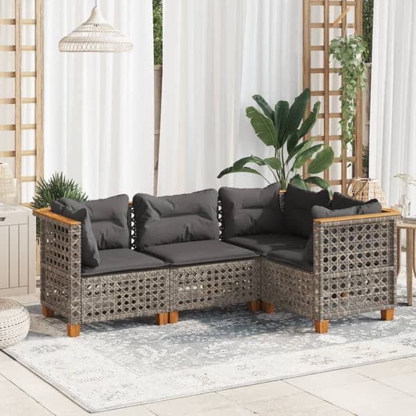 vidaXL sofasæt til haven 4 dele med hynder polyrattan grå