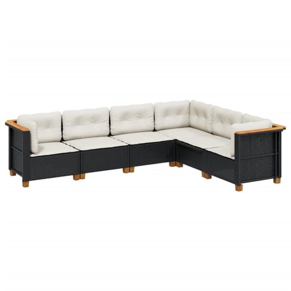 vidaXL sofasæt til haven 6 dele med hynder polyrattan sort