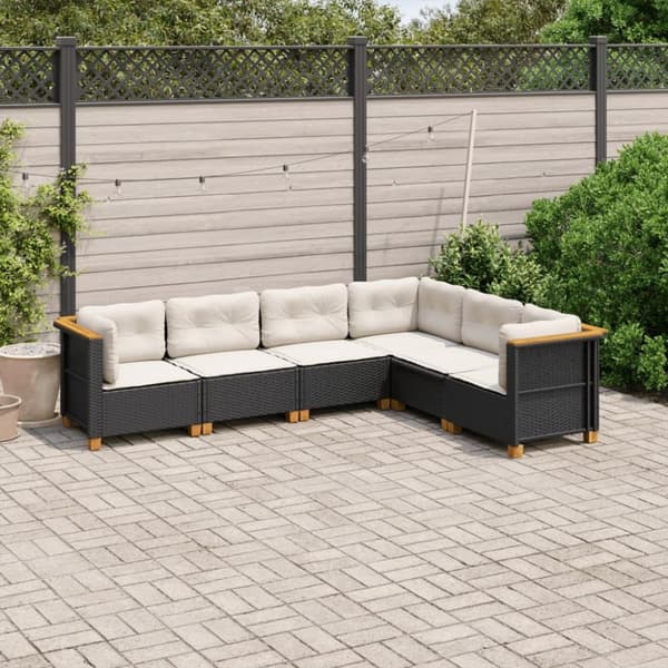 vidaXL sofasæt til haven 6 dele med hynder polyrattan sort