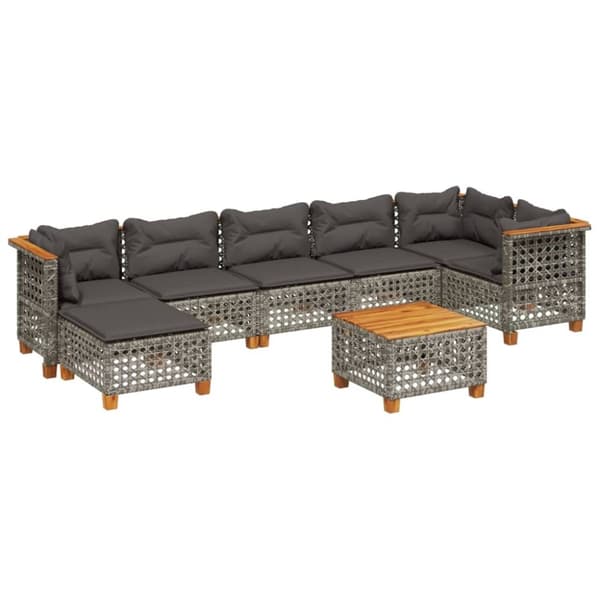 vidaXL sofasæt til haven 8 dele med hynder polyrattan grå