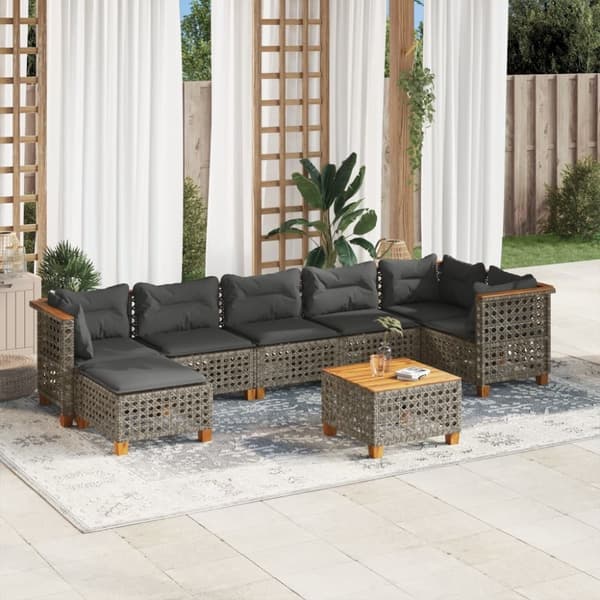 vidaXL sofasæt til haven 8 dele med hynder polyrattan grå