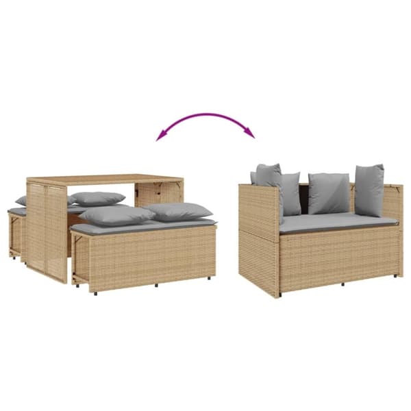 vidaXL spisebordssæt til haven 3 dele med hynder polyrattan beige