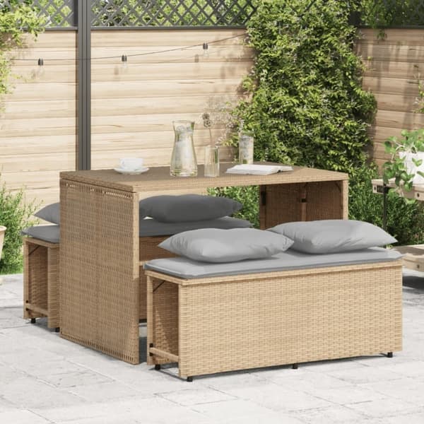 vidaXL spisebordssæt til haven 3 dele med hynder polyrattan beige