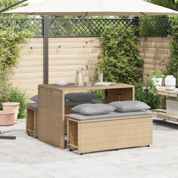 vidaXL spisebordssæt til haven 3 dele med hynder polyrattan beige