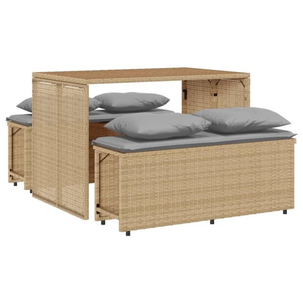 vidaXL spisebordssæt til haven 3 dele med hynder polyrattan beige