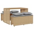 Miniatyrbillede 1 af 11: vidaXL spisebordssæt til haven 3 dele med hynder polyrattan beige