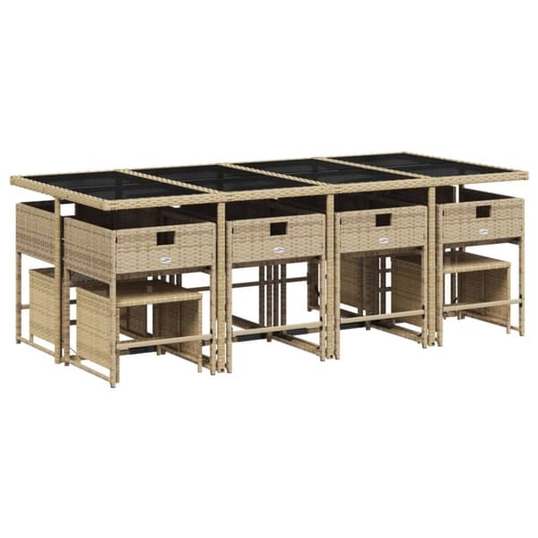 vidaXL spisebordssæt til haven 13 dele med hynder polyrattan beige