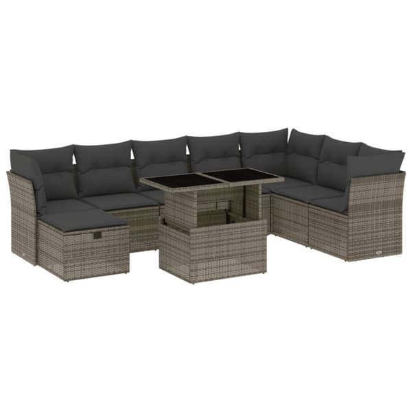 vidaXL sofasæt til haven 9 dele med hynder polyrattan grå