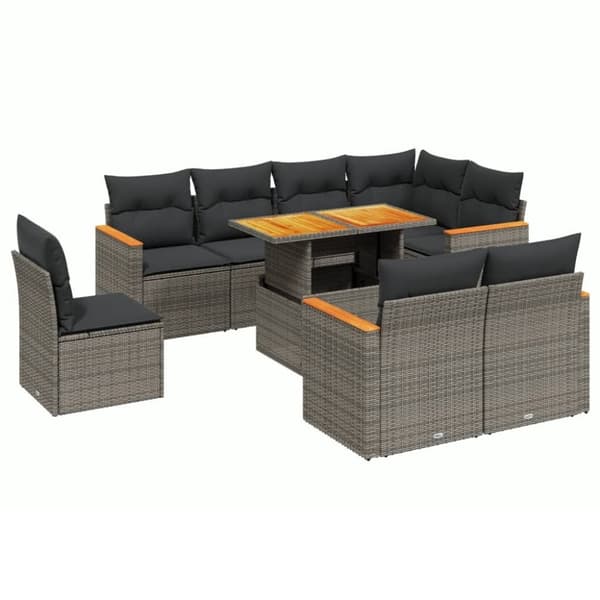 vidaXL sofasæt til haven 9 dele med hynder polyrattan grå