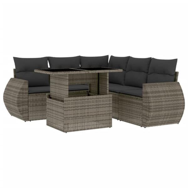 vidaXL sofasæt til haven 6 dele med hynder polyrattan grå