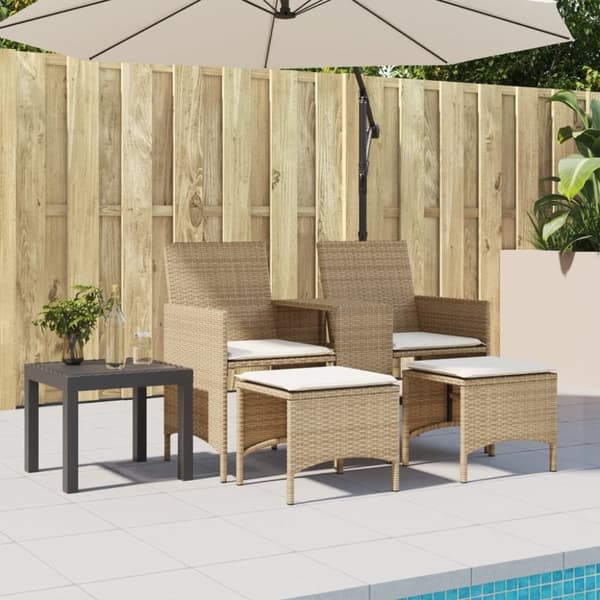 vidaXL Trädgårdssoffa 2-sits med bord och pallar beige konstrotting