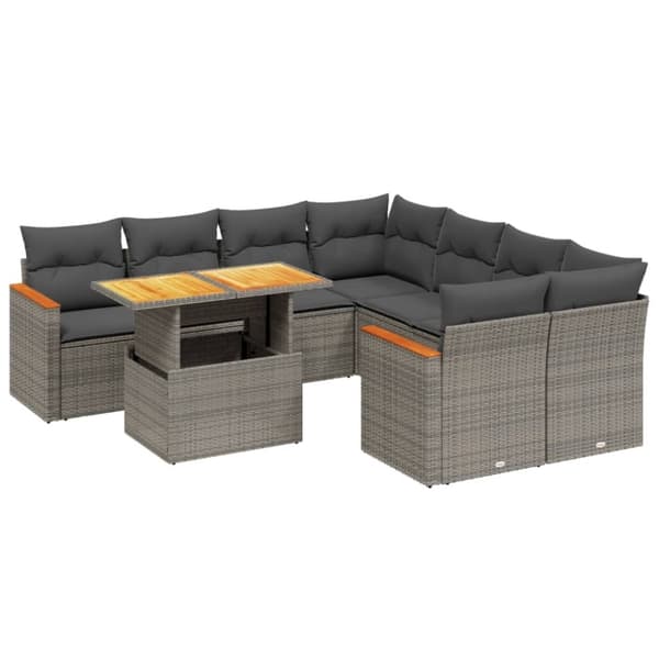 vidaXL sofasæt til haven 9 dele med hynder polyrattan grå