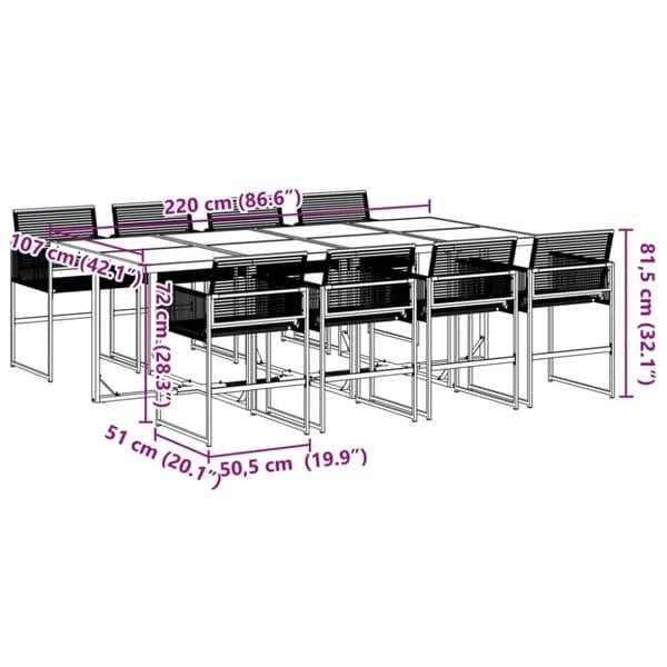 vidaXL Hagespisegruppe 9 deler svart polyrotting