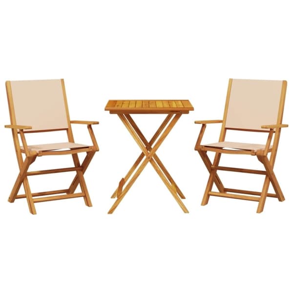 vidaXL Bistrosett 3 deler beige stoff og heltre