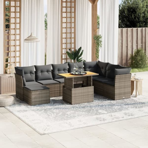 vidaXL sofasæt til haven 9 dele med hynder polyrattan grå