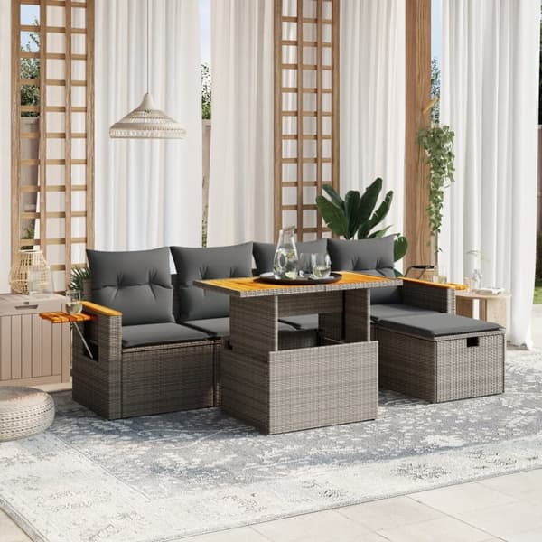 vidaXL sofasæt til haven 6 dele med hynder polyrattan grå