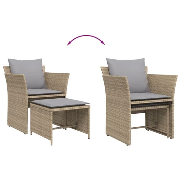 vidaXL Trädgårdsfåtölj med fotpall beige konstrotting